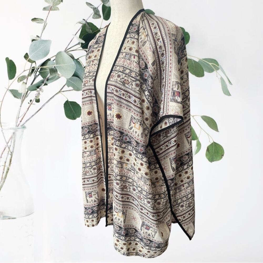 Boho Print Neutral Colors Open Kimono OS